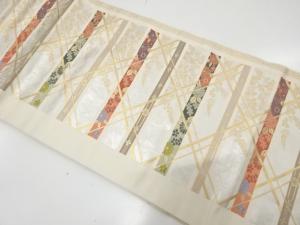 引箔　横段に菊・桜・萩模様織り出し　名古屋帯